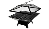 Square Firepit With Cover Bowl Brazier Wood Burning Backyard Heater BBQ