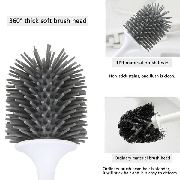Silicone Soft Bristle Toilet Brush Standing Base Cleaning