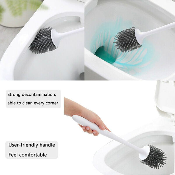 Silicone Soft Bristle Toilet Brush Standing Base Cleaning