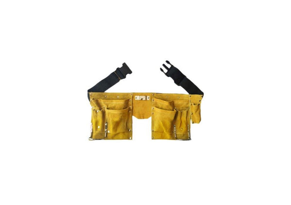 11 Pocket Leather Tool Belt Adjustable Strap Hammer Holders Loops Carpenter