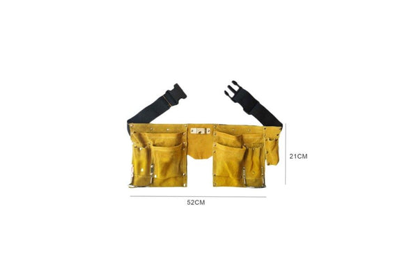 11 Pocket Leather Tool Belt Adjustable Strap Hammer Holders Loops Carpenter