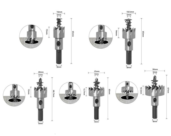 5-Size Titanium Hole Cutter Set 16mm-30mm