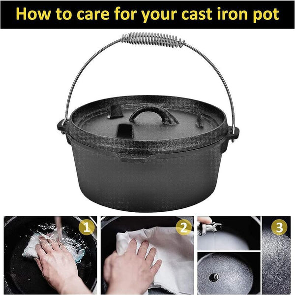 Cast Iron Dutch Oven Camping Pot Frying Pan Skillet Set