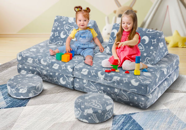 Kids Sofa Set 6Pcs Play Couch Lounge Chair Folding Toddler Cushion Cover