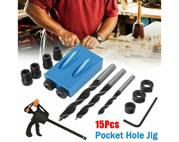 15Pcs Angle Hole Kit Pocket hole Jig Guide Dowel Drill Oblique Drilling