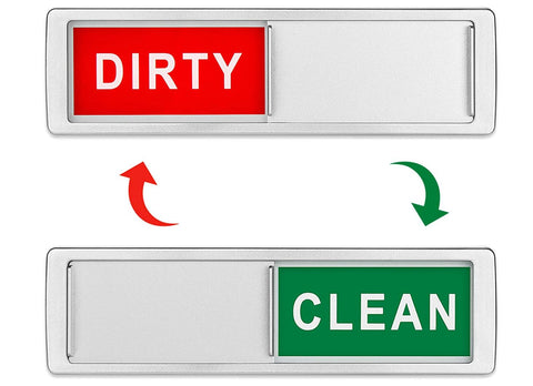 Dishwasher Clean Dirty Magnetic Sign with Clear, Bold & Colored Text, Silver