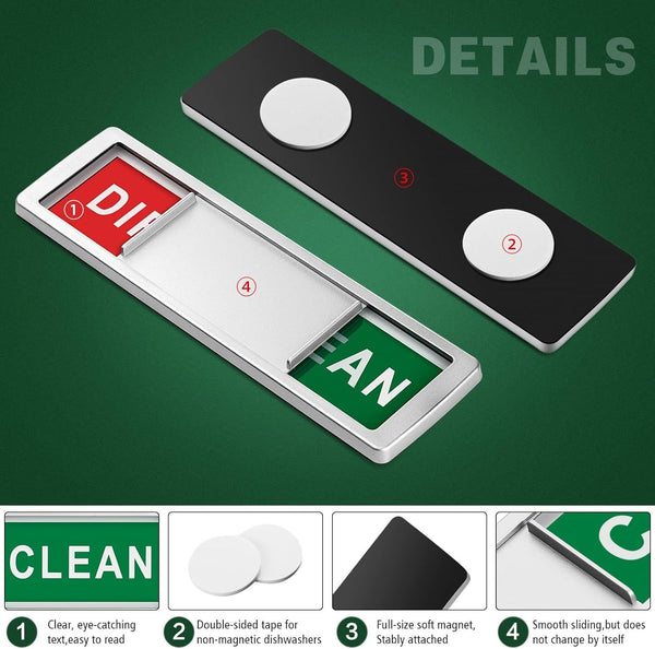 Dishwasher Clean Dirty Magnetic Sign with Clear, Bold & Colored Text, Silver