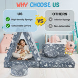 Kids Sofa Set 6Pcs Play Couch Lounge Chair Folding Toddler Cushion Cover