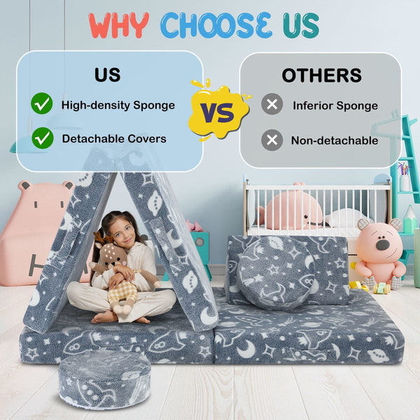Kids Sofa Set 6Pcs Play Couch Lounge Chair Folding Toddler Cushion Cover