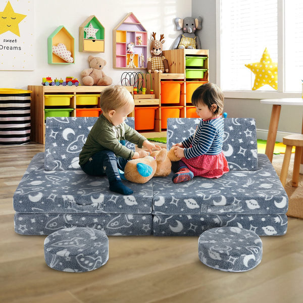 Kids Sofa Set 6Pcs Play Couch Lounge Chair Folding Toddler Cushion Cover