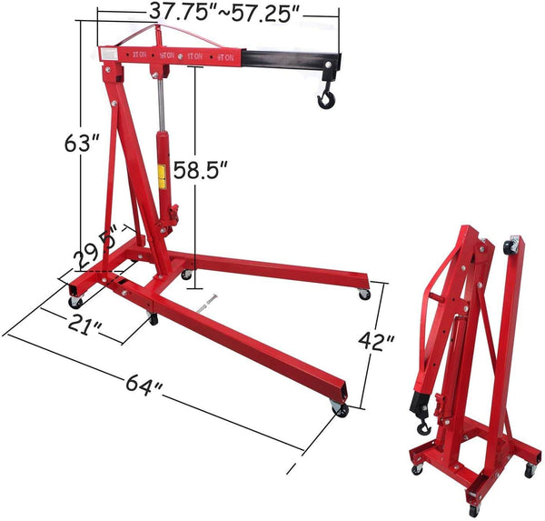 Heavy Duty 2000Kg Engine Hoist Folding Workshop Crane 2 Ton