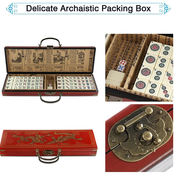 Mahjong Set with 2PCS Dice & Wooden Carrying Case Box