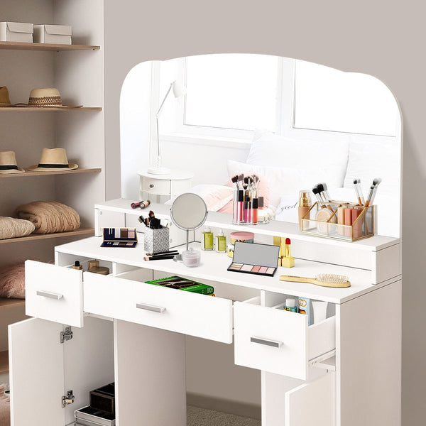 Dressing Table Vanity Mirror Dresser Makeup Desk With 3 Drawers Storage Bedroom