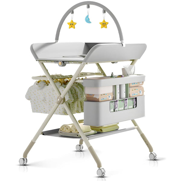 Baby Changing Table, Portable Folding Changing Table with Wheels