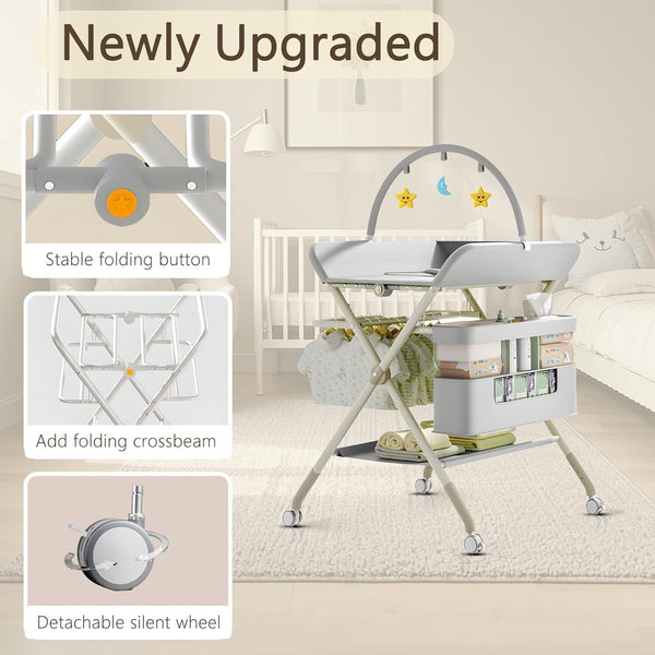 Baby Changing Table, Portable Folding Changing Table with Wheels