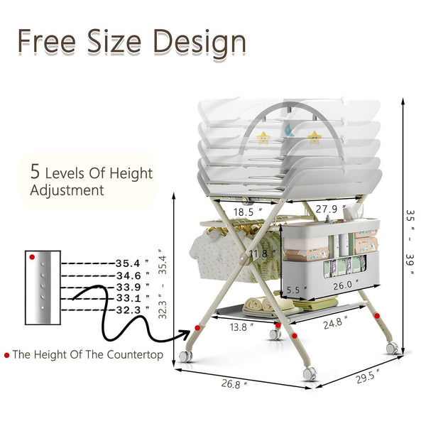 Baby Changing Table, Portable Folding Changing Table with Wheels