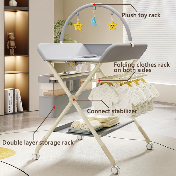 Baby Changing Table, Portable Folding Changing Table with Wheels