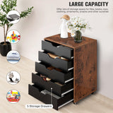5 Drawer File Cabinet Mobile Filing Document Organiser Chest Cupboard Brown