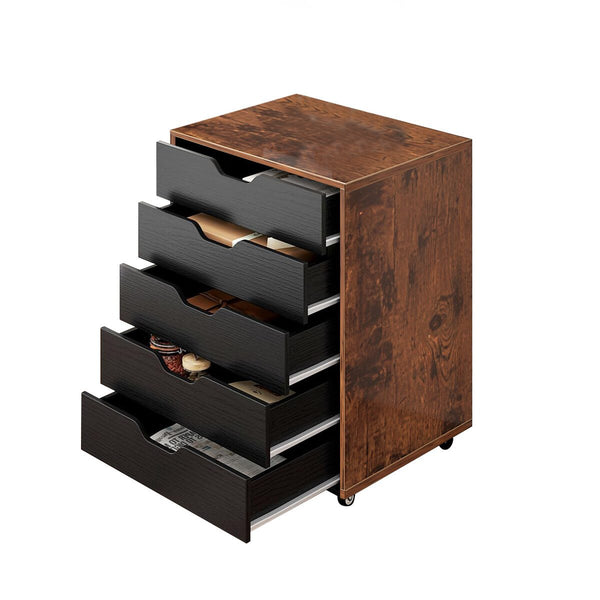 5 Drawer File Cabinet Mobile Filing Document Organiser Chest Cupboard Brown
