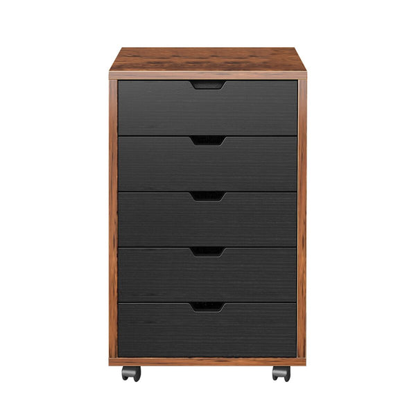 5 Drawer File Cabinet Mobile Filing Document Organiser Chest Cupboard Brown