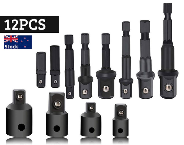 12Pc Drill Socket Adapter Set Impact Nut Driver Hex Extension Bit 1/4" 3/8" 1/2"