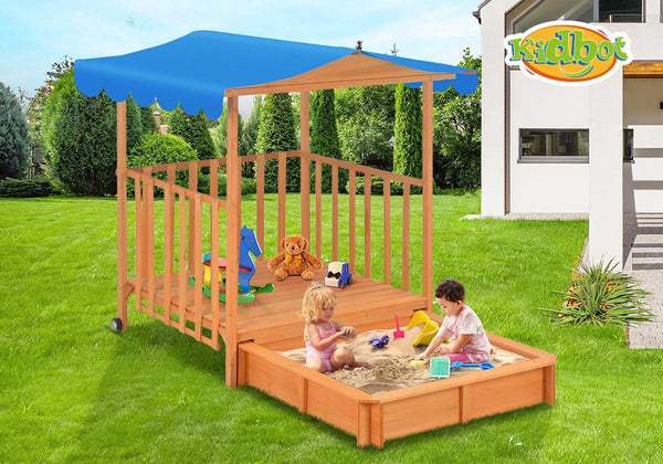 Kids Playhouse Sand Pit Wooden Box Canopy Play Ground Station Outdoor Toys