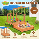 Kids Playhouse Sand Pit Wooden Box Canopy Play Ground Station Outdoor Toys