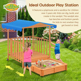 Kids Playhouse Sand Pit Wooden Box Canopy Play Ground Station Outdoor Toys