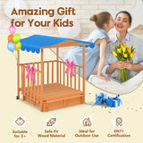 Kids Playhouse Sand Pit Wooden Box Canopy Play Ground Station Outdoor Toys