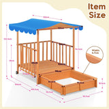 Kids Playhouse Sand Pit Wooden Box Canopy Play Ground Station Outdoor Toys
