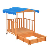 Kids Playhouse Sand Pit Wooden Box Canopy Play Ground Station Outdoor Toys