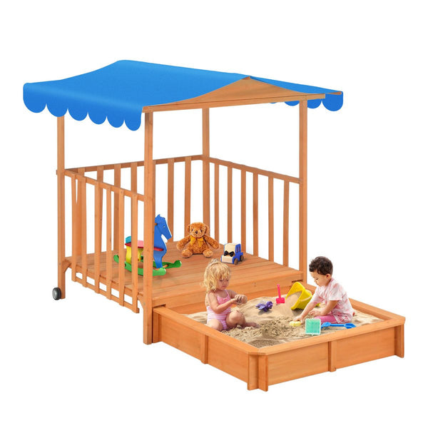 Kids Playhouse Sand Pit Wooden Box Canopy Play Ground Station Outdoor Toys