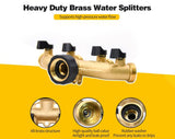 4-Way Brass Splitter 3/4 Inch for Taps 4 On/Off Valves Garden Hose Tap Connector