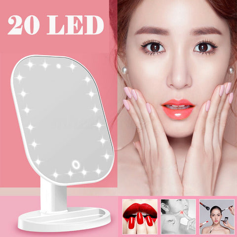 Touch Screen Makeup Mirror 20 LED Light 180° Battery Powered