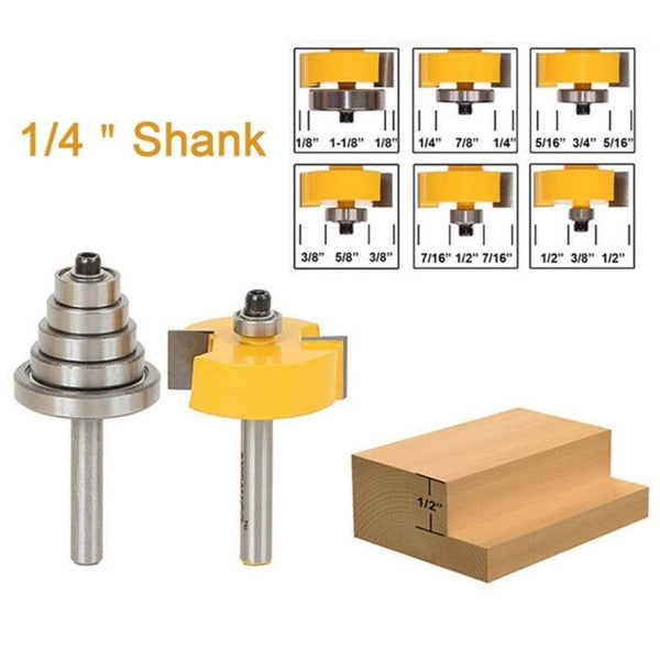 1/4" Rabbet Router Bit With Bearings Trimmer Set