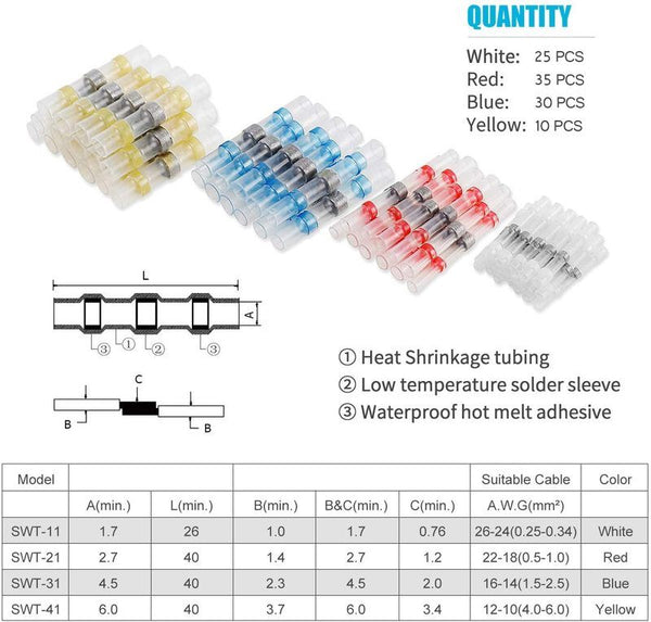 250pcs Solder Seal Sleeve Heat Shrink Butt Wire Connectors Terminals