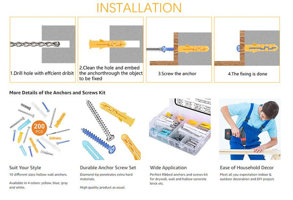 200pcs Self Drilling Anchor Screws Kit