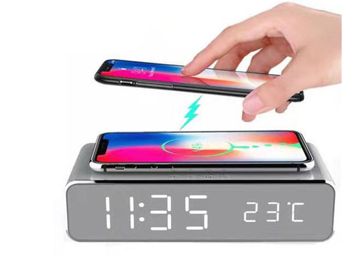 2 in 1 Wireless Phone Charger & LED Alarm Clock Comb.