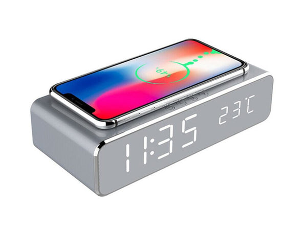 2 in 1 Wireless Phone Charger & LED Alarm Clock Comb.