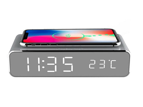 2 in 1 Wireless Phone Charger & LED Alarm Clock Comb.