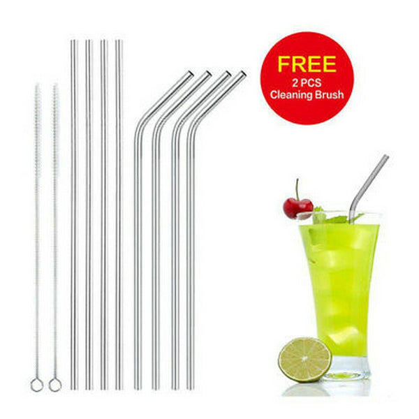 10pc Reusable Drinking stainless Steel Metal Straws
