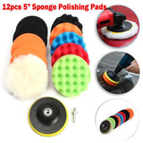 12pcs Car Polishing Pads Sponge Woolen Waxing Buffing Kit 5 inch