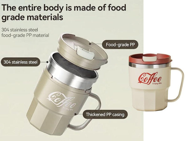400ml SS304 Insulated Coffee Mug w/ Lid & Handle