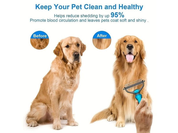 Double Sided Pet Deshedding Brush Stainless Steel Dematting Tool