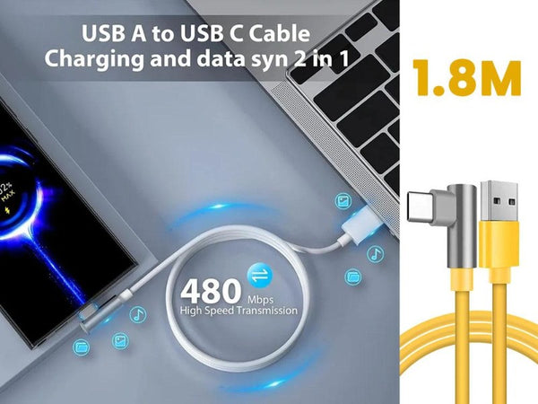 NZ 6A USB-C Gaming Cable 1.8m - 90° Angle, 120W Fast Charge