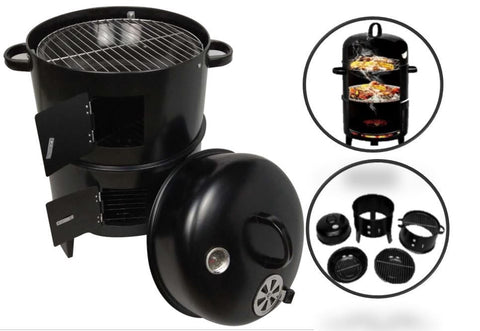 3 in 1 Barrel Smoker BBQ Charcoal Smoker Barbecue Grill 3 Layers