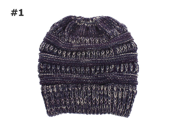 Girl's Beanie tail Messy Bun Ponytail Stretchy Warm Knit Beanie Hat,Blue