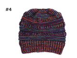 Girl's Beanie tail Messy Bun Ponytail Stretchy Warm Knit Beanie Hat,Blue
