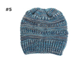 Girl's Beanie tail Messy Bun Ponytail Stretchy Warm Knit Beanie Hat,Blue