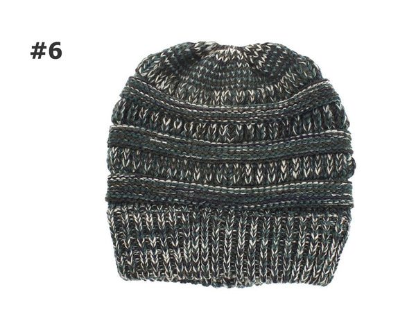 Girl's Beanie tail Messy Bun Ponytail Stretchy Warm Knit Beanie Hat,Blue